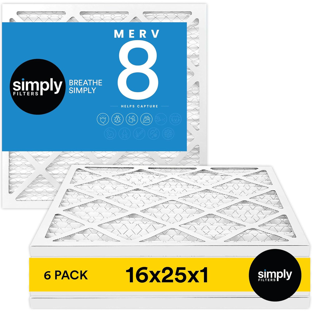 6-Pack Air Filter 16X25X1, MERV 8, MPR 600, Pleated AC Furnace Air Filter